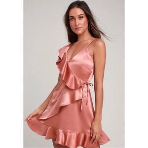 Limelight Blush Pink Satin Ruffled Mini Dress